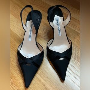 Manolo Blank Black Silk & Satin Heels - Size 37